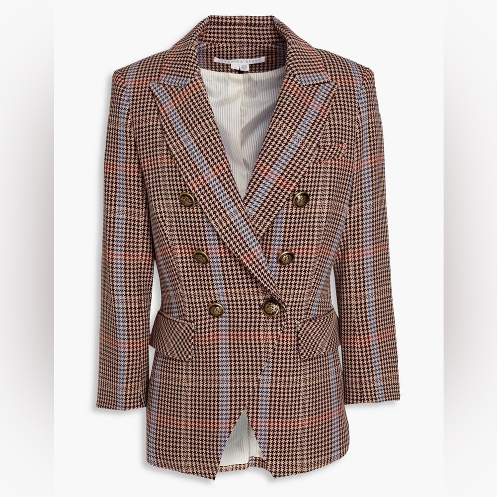 Veronica Beard Empire Double-Breasted Houndstooth Tweed Blazer - Size 14
